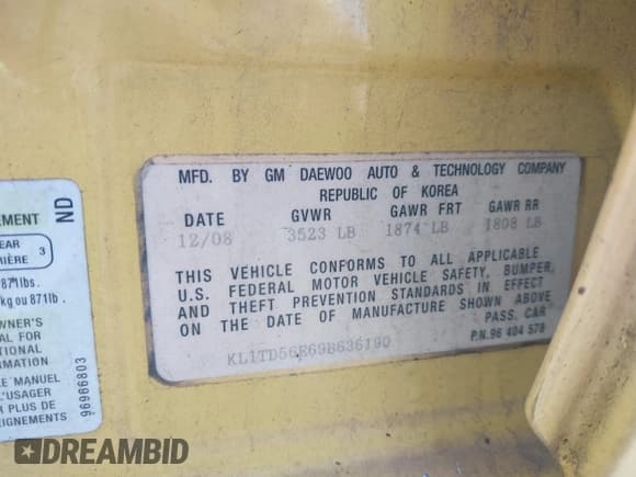 ✅ 2009 Chevrolet Aveo 1LT • VIN: KL1TD56E69B636190 • Lot: 43627678. Wystawiony na IAAI z przebiegiem 120 642 mil. Bezpłatny archiwum sprzedaży aukcyjnych z USA i szczegółowy raport historii pojazdu na DreamBid. Zdjęcie 9.