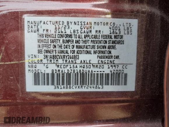 ✅ 2024 Nissan Sentra SV • VIN: 3N1AB8CVXRY244863 • Lot: 93399565. Listed on Copart with 30,683 mi. Free auction sales archive from the USA and detailed vehicle history report at DreamBid. Image 12.