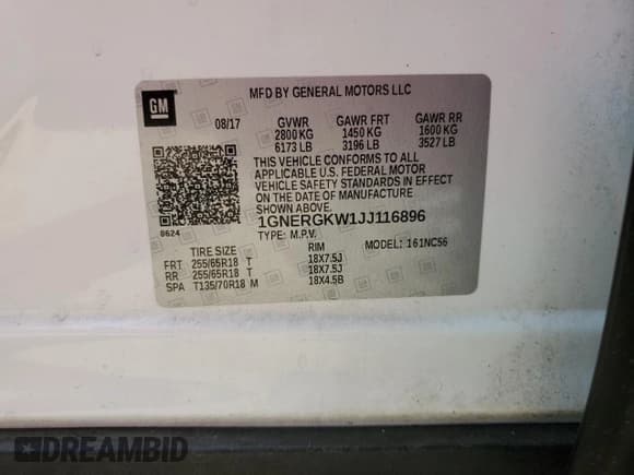 ✅ 2018 Chevrolet Traverse LT Cloth • VIN: 1GNERGKW1JJ116896 • Lot: 65275594. Wystawiony na Copart z przebiegiem 97 398 mil. Bezpłatny archiwum sprzedaży aukcyjnych z USA i szczegółowy raport historii pojazdu na DreamBid. Zdjęcie 13.