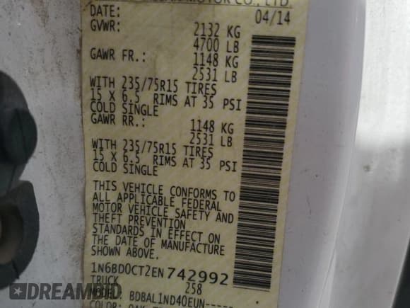 ✅ 2014 Nissan Frontier S • VIN: 1N6BD0CT2EN742992 • Lot: 57146125. Wystawiony na Copart z przebiegiem 177 000 mil. Bezpłatny archiwum sprzedaży aukcyjnych z USA i szczegółowy raport historii pojazdu na DreamBid. Zdjęcie 12.