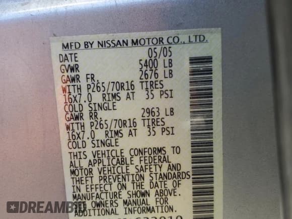 ✅ 2005 Nissan Xterra S • VIN: 5N1AN08W55C632010 • Lot: 86750985. Listed on Copart with 121,438 mi. Free auction sales archive from the USA and detailed vehicle history report at DreamBid. Image 12.