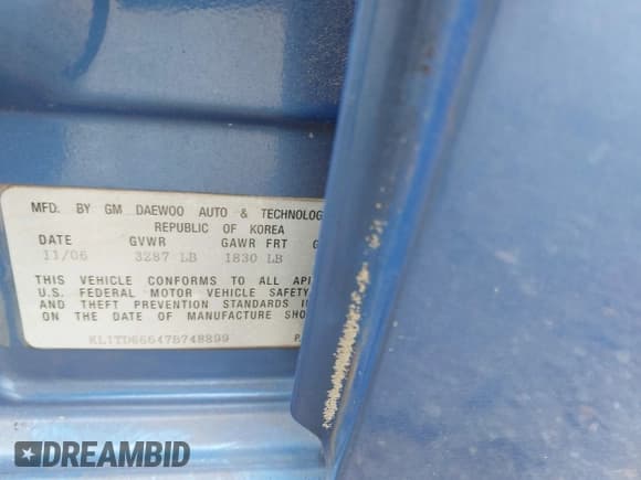 ✅ 2007 Chevrolet Aveo LS • VIN: KL1TD66647B748899 • Lot: 41126412. Wystawiony na IAAI z przebiegiem 124 187 mil. Bezpłatny archiwum sprzedaży aukcyjnych z USA i szczegółowy raport historii pojazdu na DreamBid. Zdjęcie 9.