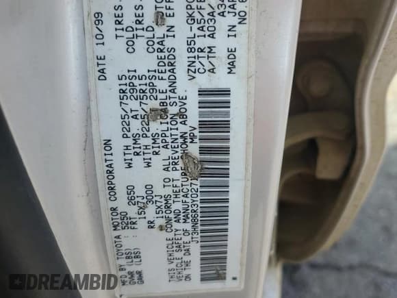 ✅ 2000 Toyota 4Runner SR5 • VIN: JT3HN86R3Y0271434 • Lot: 85194895. Listed on Copart with 282,076 mi. Free auction sales archive from the USA and detailed vehicle history report at DreamBid. Image 12.