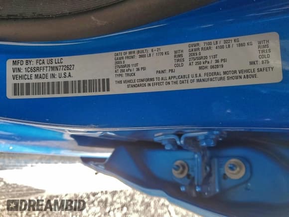 ✅ 2021 Ram 1500 Big Horn • VIN: 1C6SRFFT7MN772627 • Lot: 95703315. Listed on Copart with 30,082 mi. Free auction sales archive from the USA and detailed vehicle history report at DreamBid. Image 12.