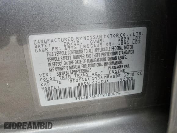 ✅ 2015 Nissan Sentra SR • VIN: 3N1AB7AP5FY320676 • Лот: 91600875. Опубликован ранее на Copart с пробегом 120 383 миль. Бесплатный доступ к архиву аукционных продаж из США и подробный отчёт об истории автомобиля на DreamBid. Изображение 12.