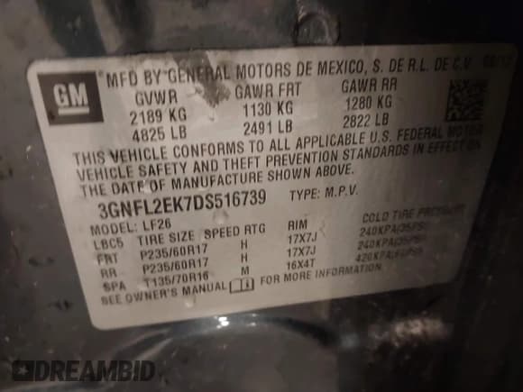 ✅ 2013 Chevrolet Captiva Sport LS • VIN: 3GNFL2EK7DS516739 • Lot: 42216391. Wystawiony na IAAI z przebiegiem 69 638 mil. Bezpłatny archiwum sprzedaży aukcyjnych z USA i szczegółowy raport historii pojazdu na DreamBid. Zdjęcie 9.