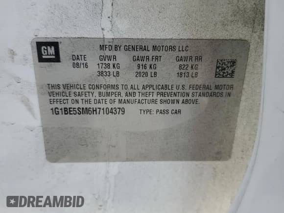 ✅ 2017 Chevrolet Cruze LT • VIN: 1G1BE5SM6H7104379 • Lot: 81688005. Wystawiony na Copart z przebiegiem 116 737 mil mil. Skorzystaj z bezpłatnego archiwum sprzedaży aukcyjnych z USA i zobacz szczegółowy raport historii pojazdu na DreamBid. Zdjęcie 13.