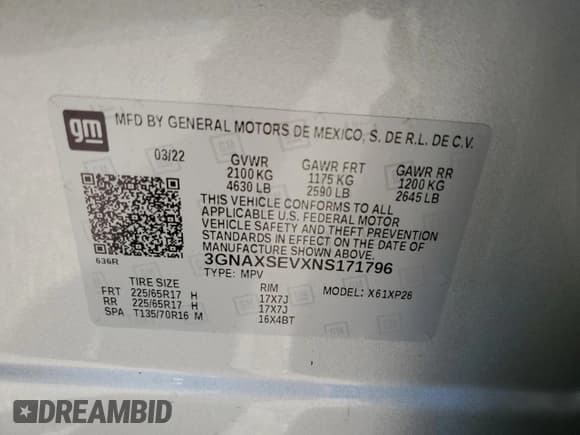 ✅ 2022 Chevrolet Equinox LS • VIN: 3GNAXSEVXNS171796 • Лот: 81928205. Опубликован ранее на Copart с пробегом 38 657 миль. Бесплатный доступ к архиву аукционных продаж из США и подробный отчёт об истории автомобиля на DreamBid. Изображение 13.