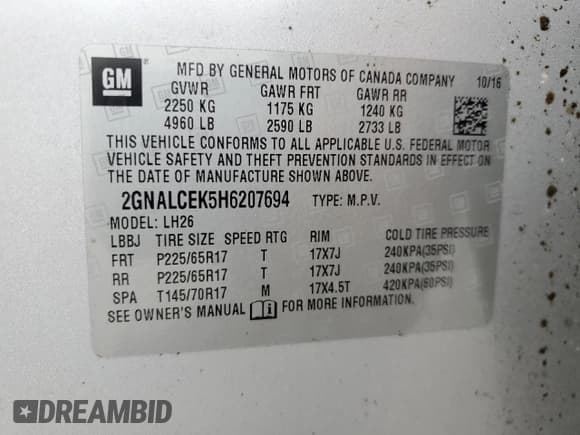 ✅ 2017 Chevrolet Equinox LT • VIN: 2GNALCEK5H6207694 • Лот: 67607395. Опубликован ранее на Copart с пробегом 143 977 миль. Бесплатный доступ к архиву аукционных продаж из США и подробный отчёт об истории автомобиля на DreamBid. Изображение 13.