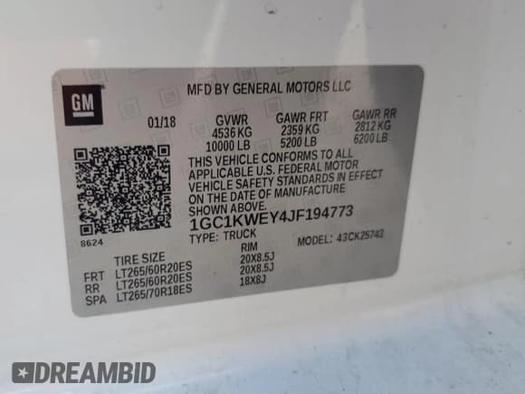 ✅ 2018 Chevrolet Silverado 2500HD LTZ • VIN: 1GC1KWEY4JF194773 • Lot: 81467895. Wystawiony na Copart z przebiegiem 68 545 mil. Bezpłatny archiwum sprzedaży aukcyjnych z USA i szczegółowy raport historii pojazdu na DreamBid. Zdjęcie 12.