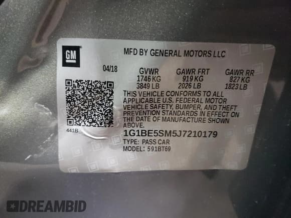 ✅ 2018 Chevrolet Cruze LT • VIN: 1G1BE5SM5J7210179 • Lot: 55759482. Listed on Copart with 53,919 mi. Free auction sales archive from the USA and detailed vehicle history report at DreamBid. Image 10.