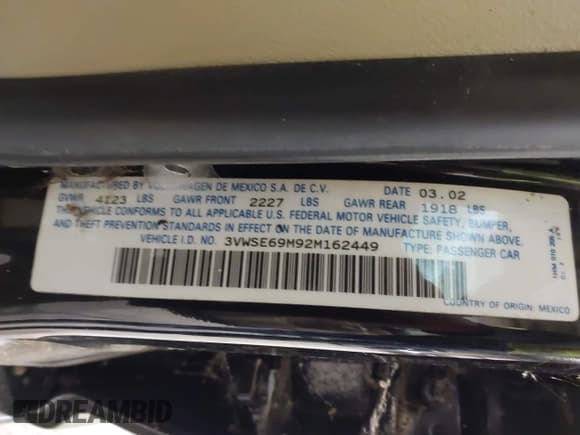 ✅ 2002 Volkswagen Jetta GLS • VIN: 3VWSE69M92M162449 • Lot: 43900395. Listed on IAAI with 68,119 mi. Free auction sales archive from the USA and detailed vehicle history report at DreamBid. Image 9.