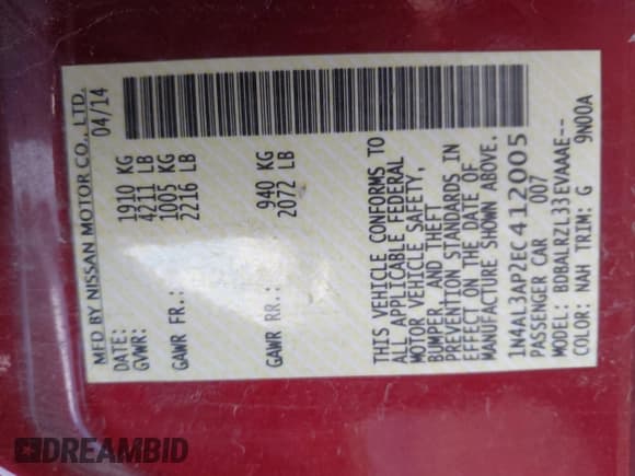 ✅ 2014 Nissan Altima SL • VIN: 1N4AL3AP2EC412005 • Lot: 43638984. Wystawiony na IAAI z przebiegiem 173 513 mil. Bezpłatny archiwum sprzedaży aukcyjnych z USA i szczegółowy raport historii pojazdu na DreamBid. Zdjęcie 9.