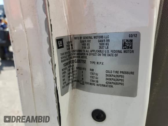 ✅ 2012 Chevrolet Traverse LS • VIN: 1GNKVFED1CJ267792 • Lot: 81709685. Wystawiony na Copart z przebiegiem 190 273 mil. Bezpłatny archiwum sprzedaży aukcyjnych z USA i szczegółowy raport historii pojazdu na DreamBid. Zdjęcie 12.