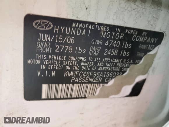 2006 Hyundai Azera SE с VIN KMHFC46F96A136033, выставлен на аукционе Copart как лот 53430715 с пробегом Не указан миль и Списание • Salvage title. История ставок и продаж доступна на DreamBid. Изображение 12.