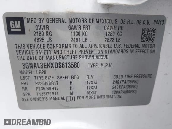 ✅ 2013 Chevrolet Captiva Sport LT • VIN: 3GNAL3EKXDS613580 • Lot: 42024623. Wystawiony na IAAI z przebiegiem 81 787 mil. Bezpłatny archiwum sprzedaży aukcyjnych z USA i szczegółowy raport historii pojazdu na DreamBid. Zdjęcie 9.