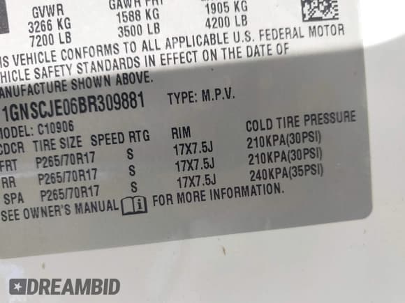 ✅ 2011 Chevrolet Suburban LT • VIN: 1GNSCJE06BR309881 • Lot: 42577452. Listed on IAAI with 254,073 mi. Free auction sales archive from the USA and detailed vehicle history report at DreamBid. Image 9.