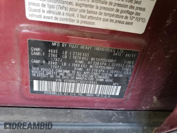 ✅ 2011 Subaru Outback Limited Power Moon • VIN: 4S4BREKC6B2418665 • Lot: 86193355. Listed on Copart with 162,468 mi. Free auction sales archive from the USA and detailed vehicle history report at DreamBid. Image 14.