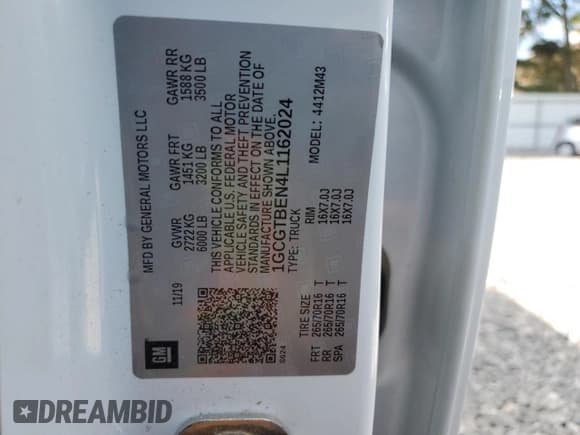 ✅ 2020 Chevrolet Colorado 4WD Work Truck • VIN: 1GCGTBEN4L1162024 • Lot: 70441475. Wystawiony na Copart z przebiegiem 100 598 mil. Bezpłatny archiwum sprzedaży aukcyjnych z USA i szczegółowy raport historii pojazdu na DreamBid. Zdjęcie 12.