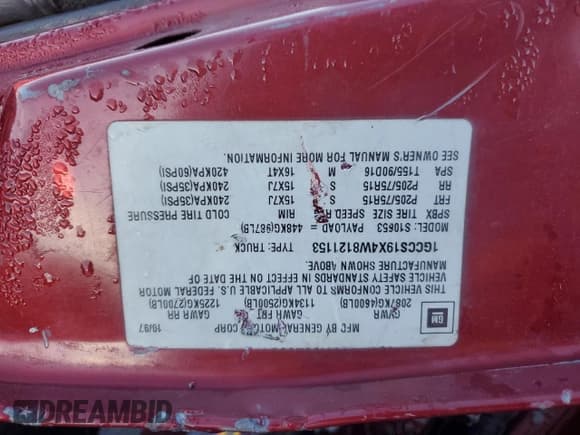 ✅ 1998 Chevrolet S-10 LS • VIN: 1GCCS19X4W8121153 • Лот: 79989884. Опубликован ранее на Copart с пробегом Не указан. Бесплатный доступ к архиву аукционных продаж из США и подробный отчёт об истории автомобиля на DreamBid. Изображение 12.