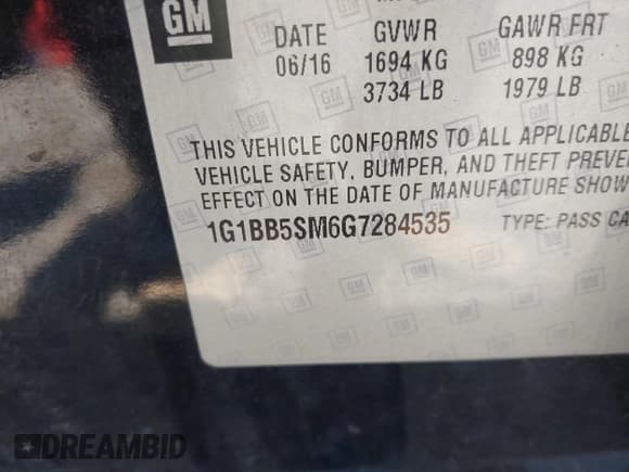 ✅ 2016 Chevrolet Cruze LS • VIN: 1G1BB5SM6G7284535 • Lot: 42157063. Listed on IAAI with 80,852 mi. Free auction sales archive from the USA and detailed vehicle history report at DreamBid. Image 9.