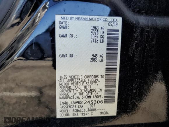 ✅ 2019 Nissan Altima S • VIN: 1N4BL4BV9KC245306 • Lot: 70687275. Wystawiony na Copart z przebiegiem 119 327 mil. Bezpłatny archiwum sprzedaży aukcyjnych z USA i szczegółowy raport historii pojazdu na DreamBid. Zdjęcie 13.