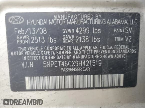 ✅ 2009 Hyundai Sonata GLS • VIN: 5NPET46CX9H421519 • Лот: 86585324. Опубликован ранее на Copart с пробегом 91 186 миль. Бесплатный доступ к архиву аукционных продаж из США и подробный отчёт об истории автомобиля на DreamBid. Изображение 12.