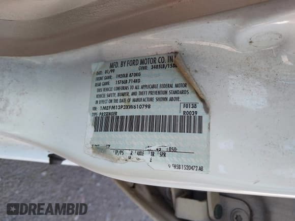 ✅ 1999 Mercury Tracer LS • VIN: 1MEFM13P3XW610798 • Лот: 42759683. Опубликован ранее на IAAI с пробегом 218 660 миль. Бесплатный доступ к архиву аукционных продаж из США и подробный отчёт об истории автомобиля на DreamBid. Изображение 9.