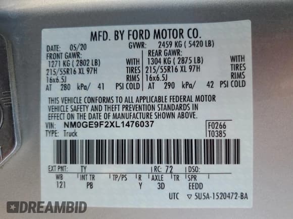 ✅ 2020 Ford Transit Connect XLT • VIN: NM0GE9F2XL1476037 • Lot: 47931735. Listed on Copart with 23,542 mi. Free auction sales archive from the USA and detailed vehicle history report at DreamBid. Image 14.