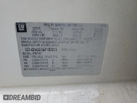 ✅ 2016 GMC Sierra 3500 • VIN: 1GT42VCG1GF107213 • Lot: 71121584. Wystawiony na Copart z przebiegiem 202 487 mil. Bezpłatny archiwum sprzedaży aukcyjnych z USA i szczegółowy raport historii pojazdu na DreamBid. Zdjęcie 12.