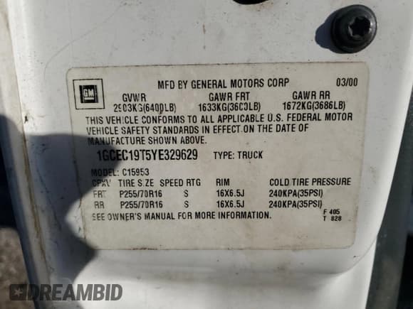 ✅ 2000 Chevrolet Silverado 1500 • VIN: 1GCEC19T5YE329629 • Лот: 43598945. Опубликован ранее на Copart с пробегом 300 522 миль. Бесплатный доступ к архиву аукционных продаж из США и подробный отчёт об истории автомобиля на DreamBid. Изображение 12.