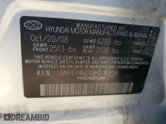 ✅ 2009 Hyundai Sonata GLS • VIN: 5NPET46CX9H536959 • Лот: 84393674. Опубликован ранее на Copart с пробегом 144 317 миль. Бесплатный доступ к архиву аукционных продаж из США и подробный отчёт об истории автомобиля на DreamBid. Изображение 12.