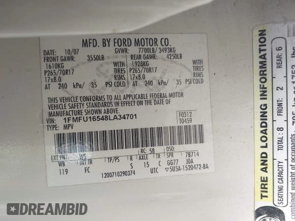 ✅ 2008 Ford Expedition SSV • VIN: 1FMFU16548LA34701 • Lot: 43673098. Wystawiony na IAAI z przebiegiem 224 730 mil. Bezpłatny archiwum sprzedaży aukcyjnych z USA i szczegółowy raport historii pojazdu na DreamBid. Zdjęcie 9.