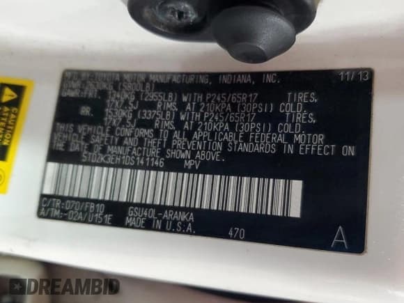 ✅ 2013 Toyota Highlander Plus • VIN: 5TDZK3EH1DS141146 • Лот: 85134695. Опубликован ранее на Copart с пробегом 283 370 миль. Бесплатный доступ к архиву аукционных продаж из США и подробный отчёт об истории автомобиля на DreamBid. Изображение 14.