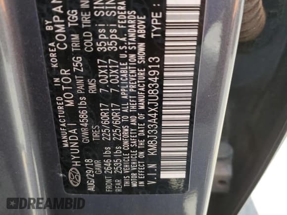 ✅ 2018 Hyundai Tucson SEL • VIN: KM8J33A4XJU834913 • Лот: 89694415. Опубликован ранее на Copart с пробегом 62 162 миль. Бесплатный доступ к архиву аукционных продаж из США и подробный отчёт об истории автомобиля на DreamBid. Изображение 13.