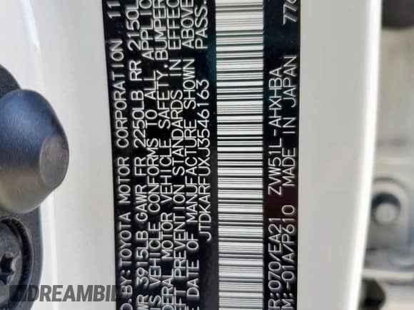 2018 Toyota Prius Two Eco с VIN JTDKARFUXJ3546163, выставлен на аукционе Copart как лот 84475655 с пробегом 67 500 миль миль и Чистый • Clean title. История ставок и продаж доступна на DreamBid. Изображение 12.