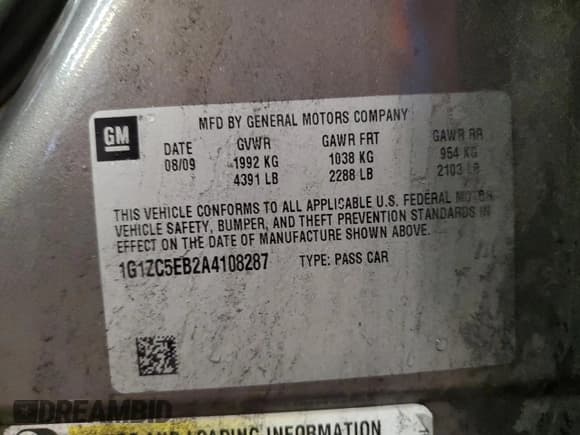 ✅ 2010 Chevrolet Malibu 1LT • VIN: 1G1ZC5EB2A4108287 • Lot: 76377024. Listed on Copart with 285,151 mi. Free auction sales archive from the USA and detailed vehicle history report at DreamBid. Image 14.