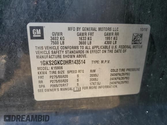 ✅ 2017 GMC Yukon XL SLT • VIN: 1GKS2GKC0HR143514 • Lot: 80743645. Listed on Copart with 114,258 mi. Free auction sales archive from the USA and detailed vehicle history report at DreamBid. Image 13.