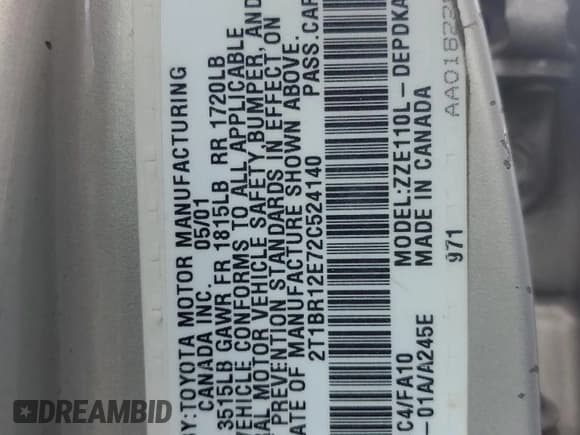 ✅ 2002 Toyota Corolla CE • VIN: 2T1BR12E72C524140 • Lot: 72903354. Wystawiony na Copart z przebiegiem 100 311 mil. Bezpłatny archiwum sprzedaży aukcyjnych z USA i szczegółowy raport historii pojazdu na DreamBid. Zdjęcie 12.