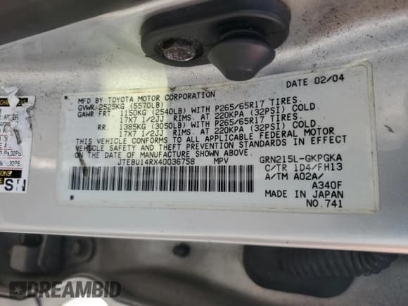 ✅ 2004 Toyota 4Runner SR5 • VIN: JTEBU14RX40036758 • Lot: 67674545. Listed on Copart with 221,288 mi. Free auction sales archive from the USA and detailed vehicle history report at DreamBid. Image 13.