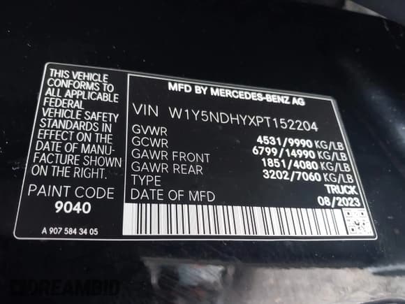 ✅ 2023 Mercedes-Benz Sprinter • VIN: W1Y5NDHYXPT152204 • Lot: 42450423. Wystawiony na IAAI z przebiegiem 19 369 mil. Bezpłatny archiwum sprzedaży aukcyjnych z USA i szczegółowy raport historii pojazdu na DreamBid. Zdjęcie 9.