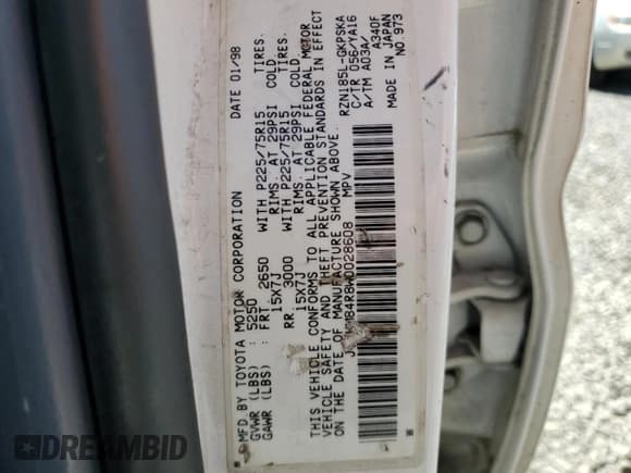 ✅ 1998 Toyota 4Runner • VIN: JT3HM84R8W0028608 • Лот: 65652995. Опубликован ранее на Copart с пробегом 205 899 миль. Бесплатный доступ к архиву аукционных продаж из США и подробный отчёт об истории автомобиля на DreamBid. Изображение 13.