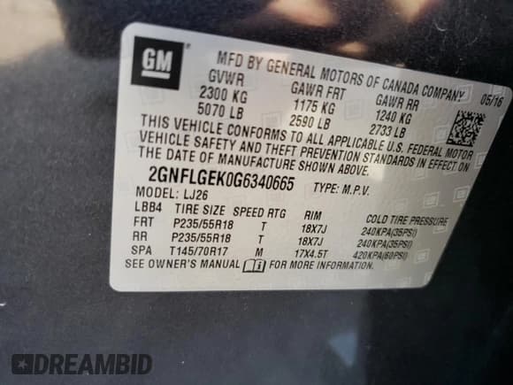 ✅ 2016 Chevrolet Equinox LTZ • VIN: 2GNFLGEK0G6340665 • Лот: 71162814. Опубликован ранее на Copart с пробегом 99 671 миль. Бесплатный доступ к архиву аукционных продаж из США и подробный отчёт об истории автомобиля на DreamBid. Изображение 13.