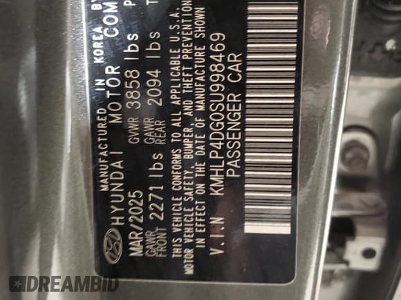 ✅ 2025 Hyundai Elantra Limited • VIN: KMHLP4DG0SU998469 • Lot: 92201545. Wystawiony na Copart z przebiegiem 14 123 mil. Bezpłatny archiwum sprzedaży aukcyjnych z USA i szczegółowy raport historii pojazdu na DreamBid. Zdjęcie 12.