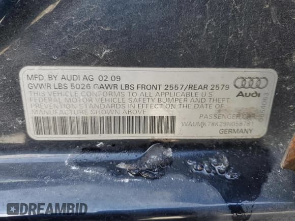 ✅ 2009 Audi A4 Prestige • VIN: WAUMK78K29N058781 • Lot: 88027655. Listed on Copart with 163,183 mi. Free auction sales archive from the USA and detailed vehicle history report at DreamBid. Image 12.