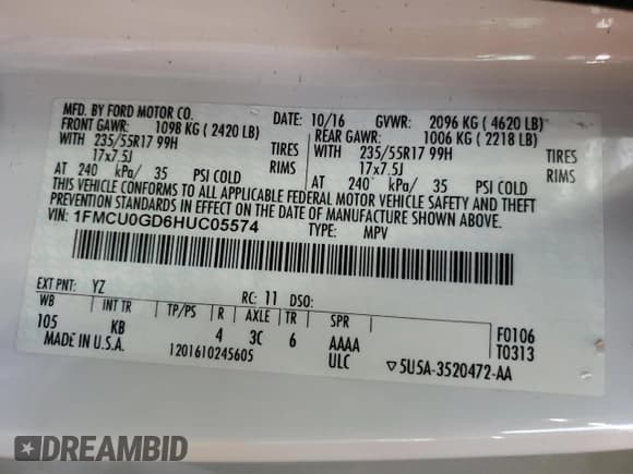 ✅ 2017 Ford Escape SE • VIN: 1FMCU0GD6HUC05574 • Lot: 68475535. Wystawiony na Copart z przebiegiem 161 853 mil. Bezpłatny archiwum sprzedaży aukcyjnych z USA i szczegółowy raport historii pojazdu na DreamBid. Zdjęcie 13.