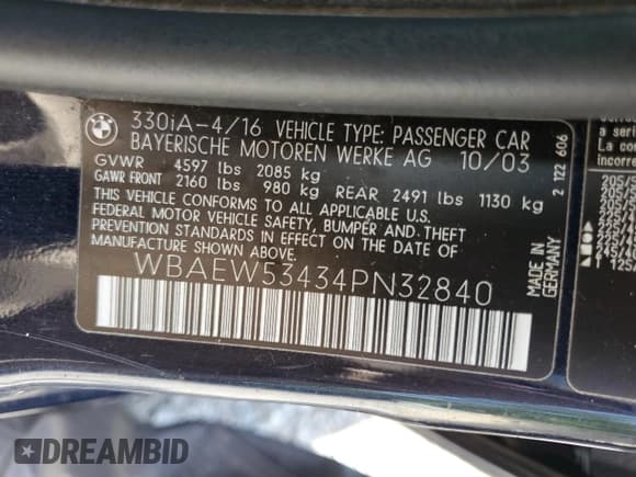 ✅ 2004 BMW 3 Series 330xi • VIN: WBAEW53434PN32840 • Lot: 57252165. Wystawiony na Copart z przebiegiem 213 458 mil. Bezpłatny archiwum sprzedaży aukcyjnych z USA i szczegółowy raport historii pojazdu na DreamBid. Zdjęcie 12.