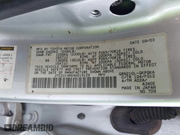 ✅ 2004 Toyota 4Runner SR5 • VIN: JTEZU14R640019129 • Lot: 42570853. Wystawiony na IAAI z przebiegiem 273 110 mil. Bezpłatny archiwum sprzedaży aukcyjnych z USA i szczegółowy raport historii pojazdu na DreamBid. Zdjęcie 9.