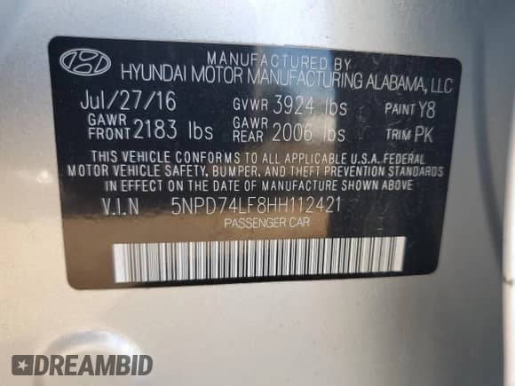 2017 Hyundai Elantra SE с VIN 5NPD74LF8HH112421, выставлен на аукционе Copart как лот 83797985 с пробегом 62 879 миль миль и Списание • Salvage title. История ставок и продаж доступна на DreamBid. Изображение 13.