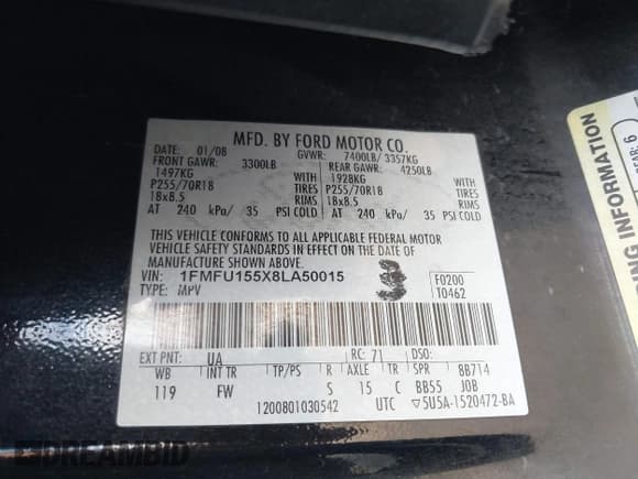 ✅ 2008 Ford Expedition SSV • VIN: 1FMFU155X8LA50015 • Lot: 42258284. Listed on IAAI with 218,117 mi. Free auction sales archive from the USA and detailed vehicle history report at DreamBid. Image 9.